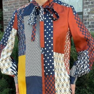 Tory Burch Vivian patchwork print pussy bow blouse